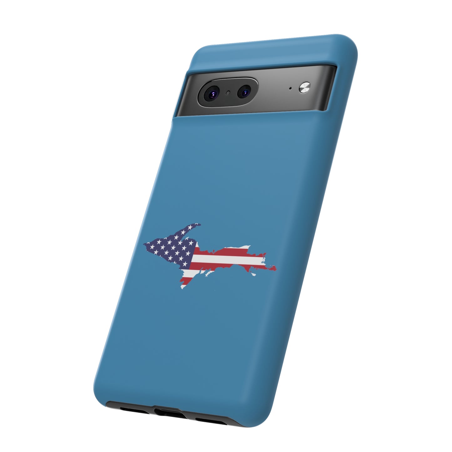 Michigan Upper Peninsula Tough Phone Case (Lake Michigan Blue w/ UP USA Flag Outline) | Samsung & Pixel Android