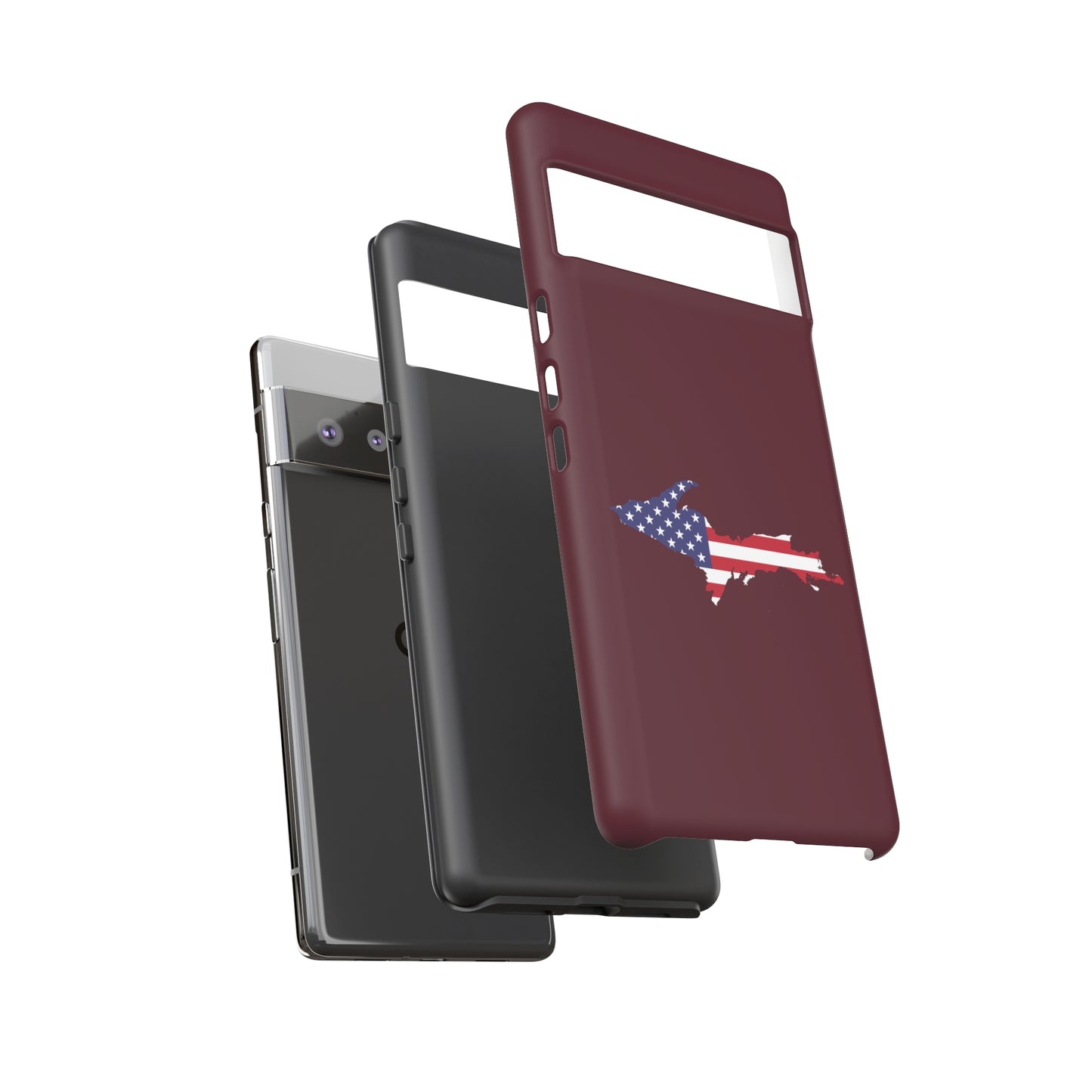 Michigan Upper Peninsula Tough Phone Case (Old Mission Burgundy w/ UP USA Flag Outline) | Samsung & Pixel Android