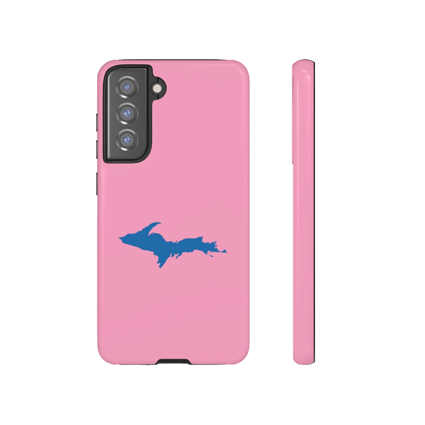 Michigan Upper Peninsula Tough Phone Case ('67 Caddie Pink w/ Azure UP Outline) | Samsung & Pixel Android