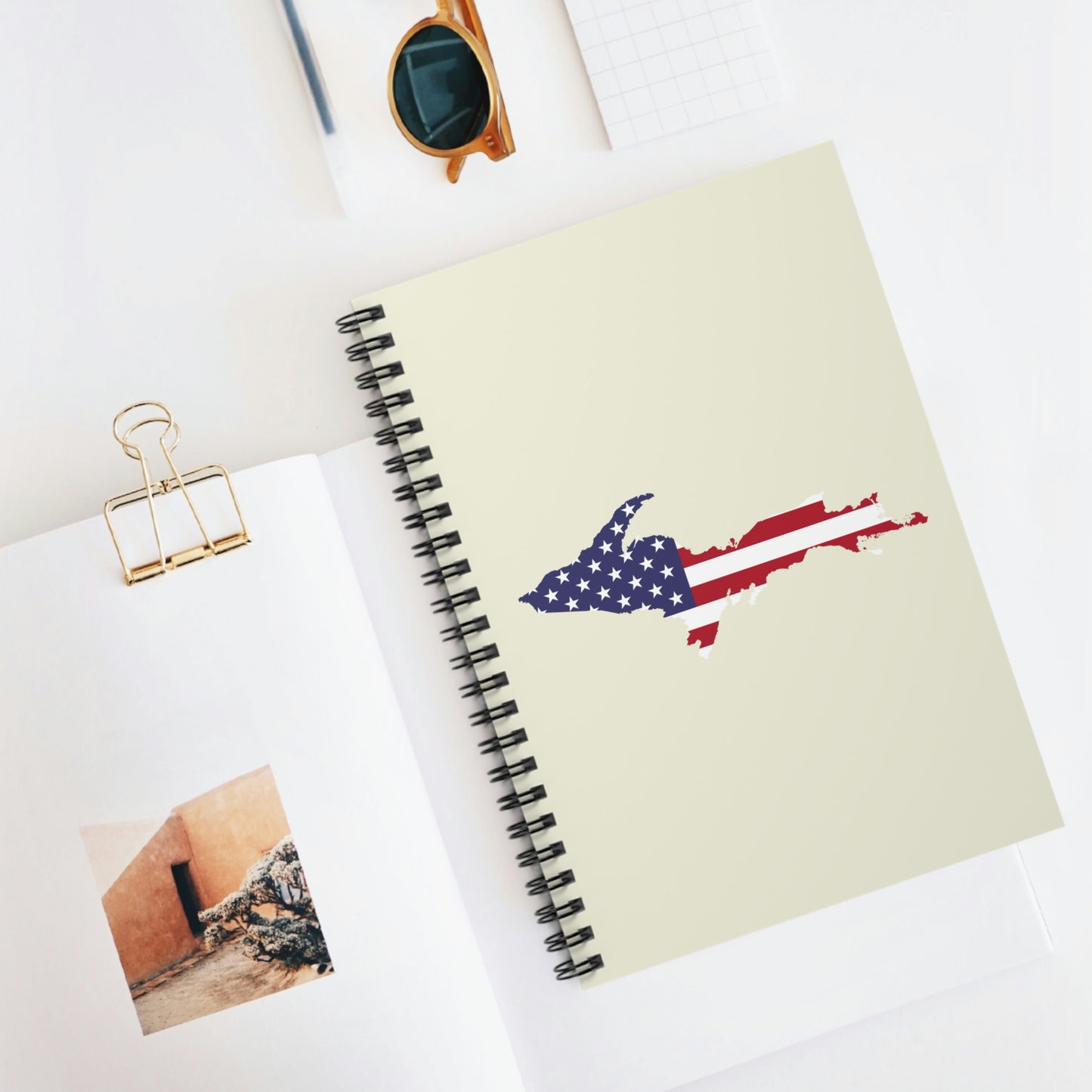 Michigan Upper Peninsula Spiral Notebook (w/ UP USA Flag Outline) | Ivory White