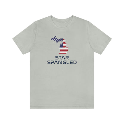 Michigan 'Star Spangled' T-Shirt (Space Agency Font w/ MI USA Flag Outline) | Unisex Standard Fit