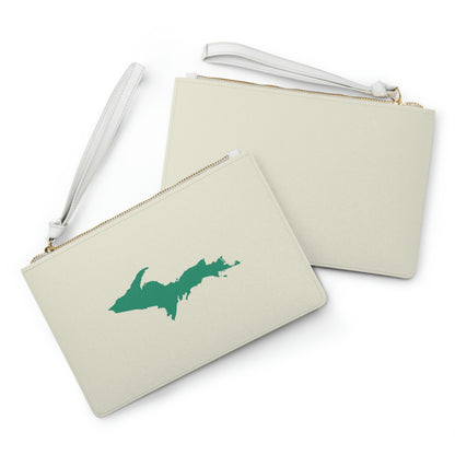 Michigan Upper Peninsula Clutch Bag (Ivory Color w/ Emerald UP Outline)