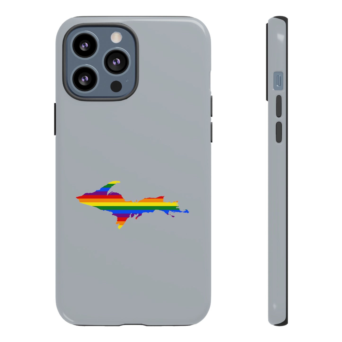 Michigan Upper Peninsula Tough Phone Case (Silver w/ UP Pride Flag Outline) | Apple iPhone