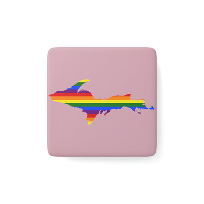 Michigan Upper Peninsula Porcelain Magnet (Pink w/ UP Pride Flag Outline)