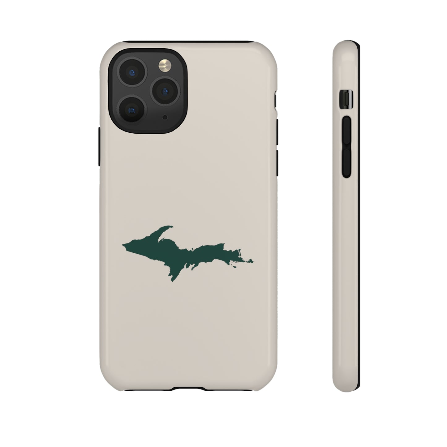 Michigan Upper Peninsula Tough Phone Case (Canvas Color w/ Green UP Outline) | Apple iPhone