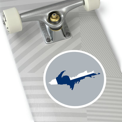 Michigan Upper Peninsula Round Stickers (Silver w/ UP Finland Flag Outline) | Indoor\Outdoor