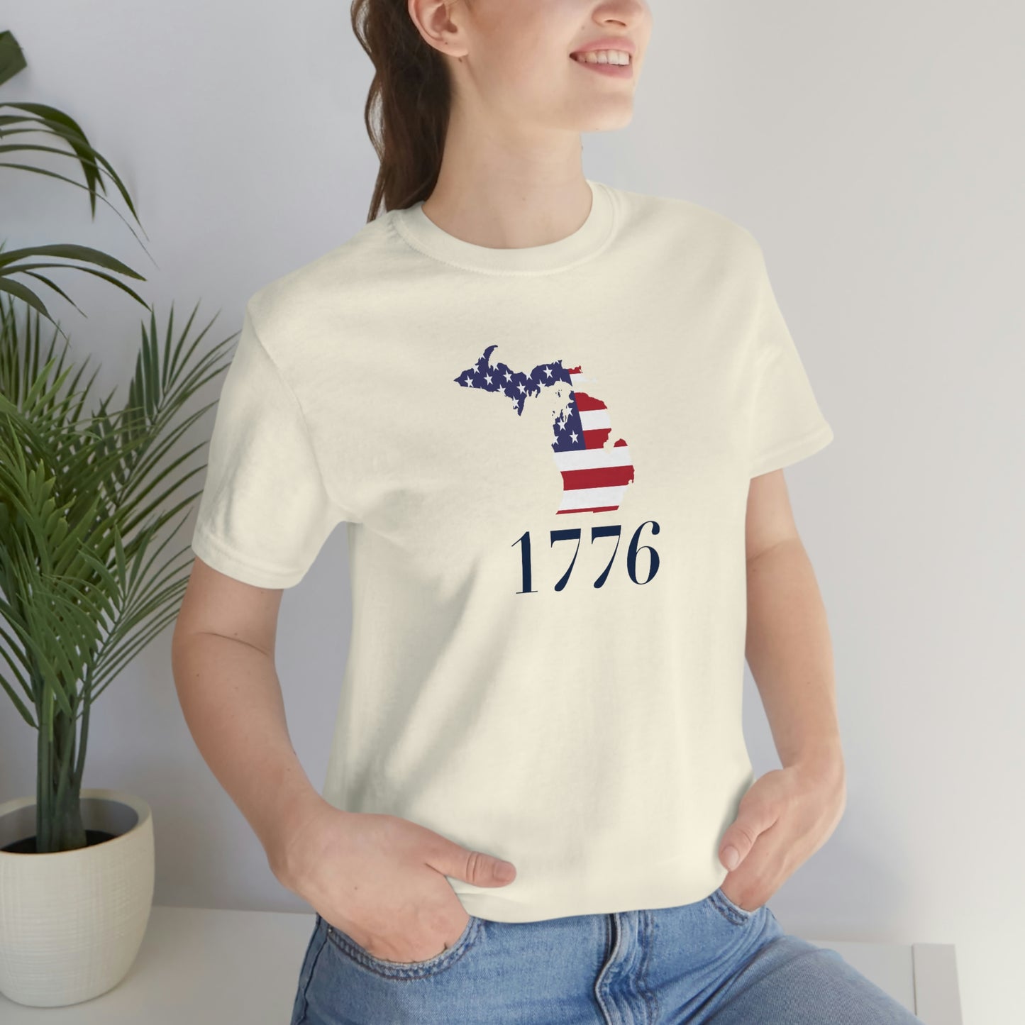 Michigan '1776' T-Shirt (Didone Font w/ MI USA Flag Outline) | Unisex Standard Fit