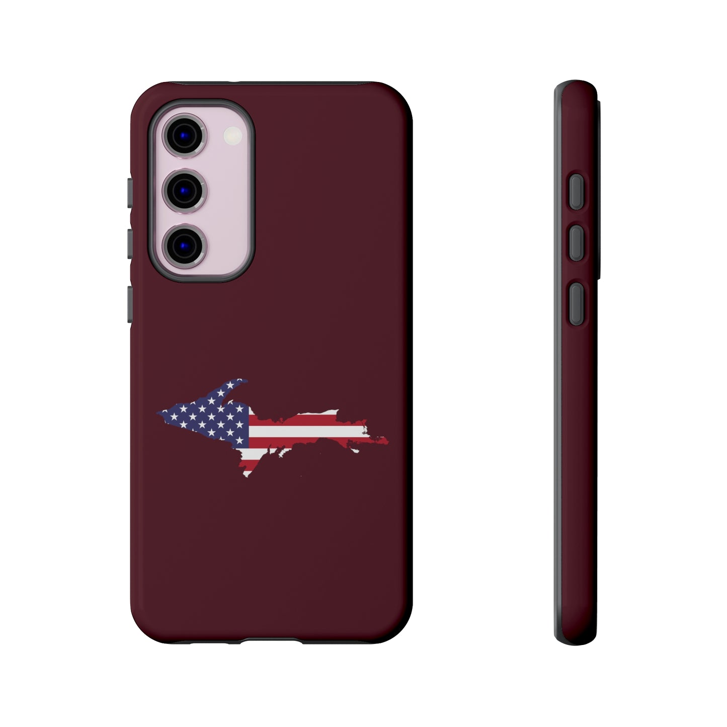 Michigan Upper Peninsula Tough Phone Case (Old Mission Burgundy w/ UP USA Flag Outline) | Samsung & Pixel Android