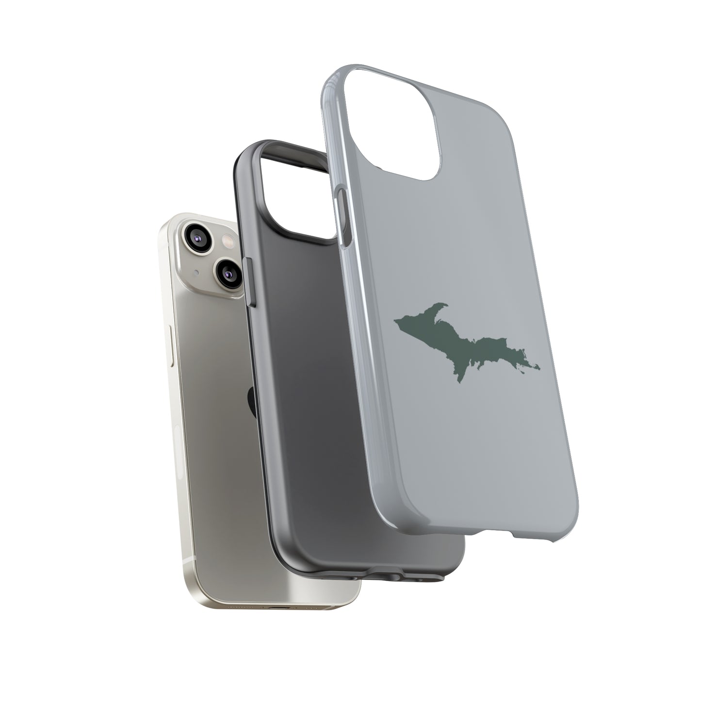 Michigan Upper Peninsula Tough Phone Case (Silver w/ Green UP Outline) | Apple iPhone