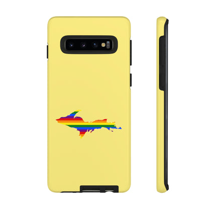 Michigan Upper Peninsula Tough Phone Case (Yellow Cherry Color w/ UP Pride Flag Outline) | Samsung & Pixel Android