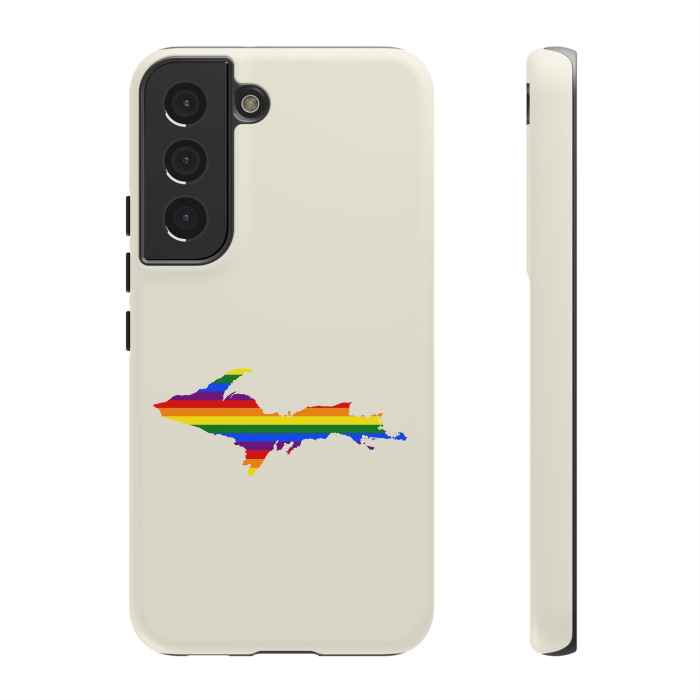 Michigan Upper Peninsula Tough Phone Case (Ivory Color w/ UP Pride Flag Outline) | Samsung & Pixel Android