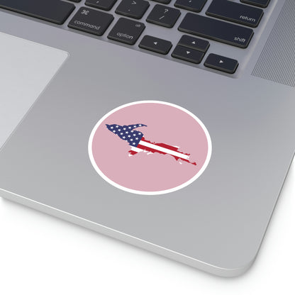 Michigan Upper Peninsula Round Stickers (Pink w/ UP USA Flag Outline) | Indoor\Outdoor