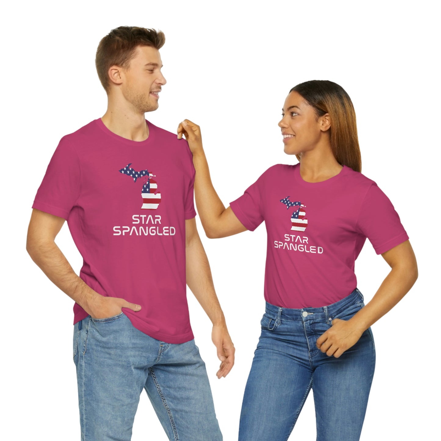 Michigan 'Star Spangled' T-Shirt (Space Agency Font w/ MI USA Flag Outline) | Unisex Standard Fit