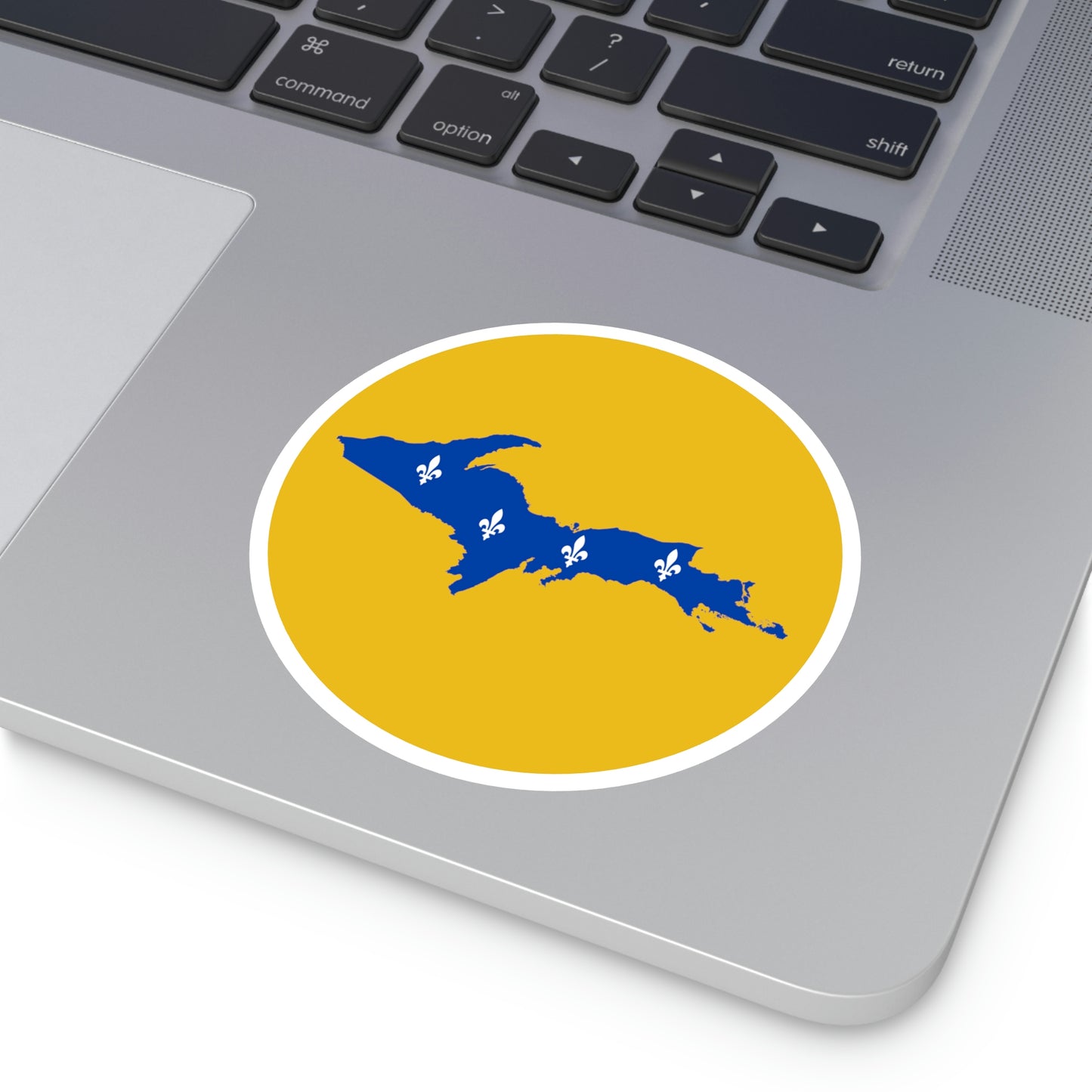 Michigan Upper Peninsula Round Stickers (Gold w/ UP Quebec Flag Outline) | Indoor\Outdoor