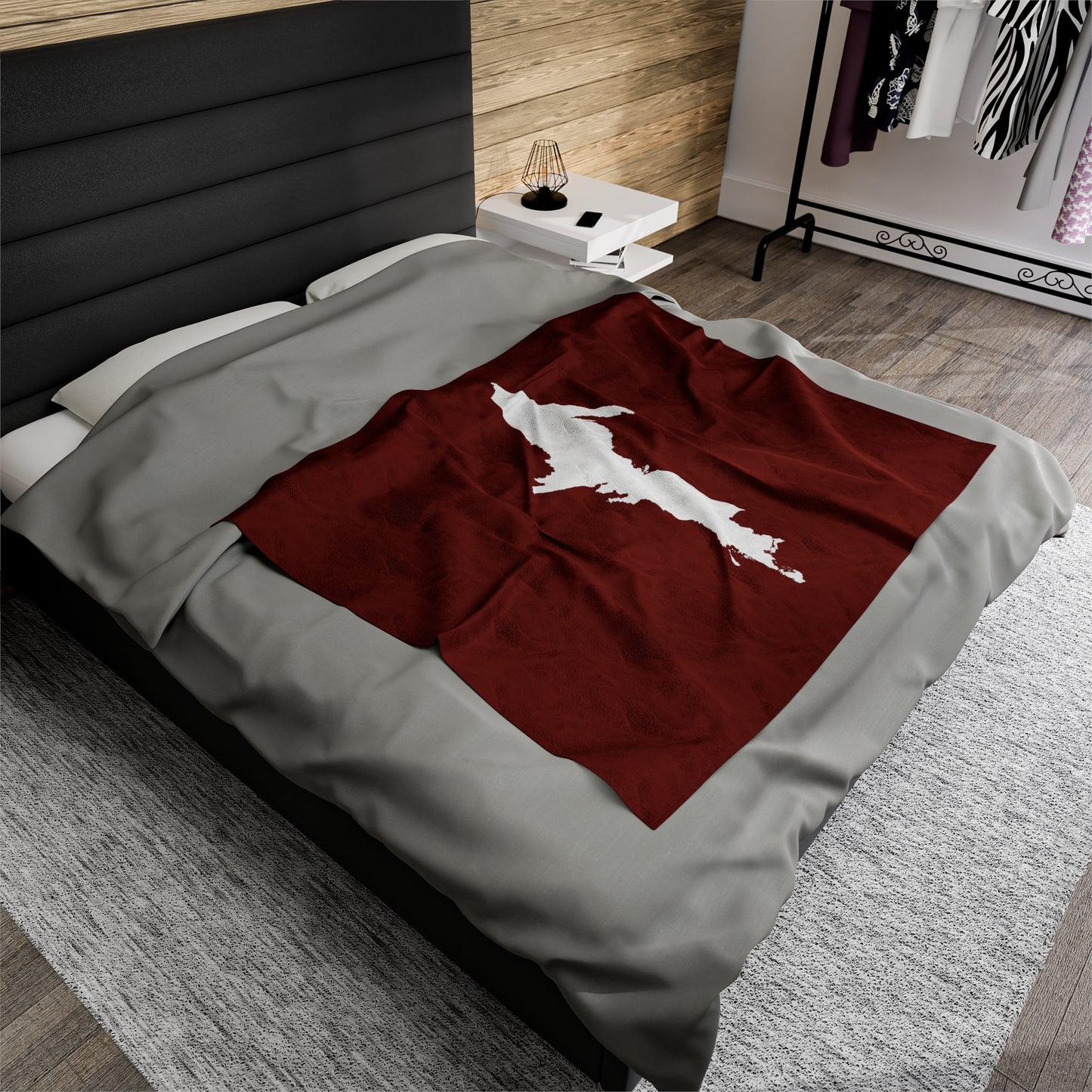 Michigan Upper Peninsula Plush Blanket (w/ UP Outline) | Traverse Cherry Red