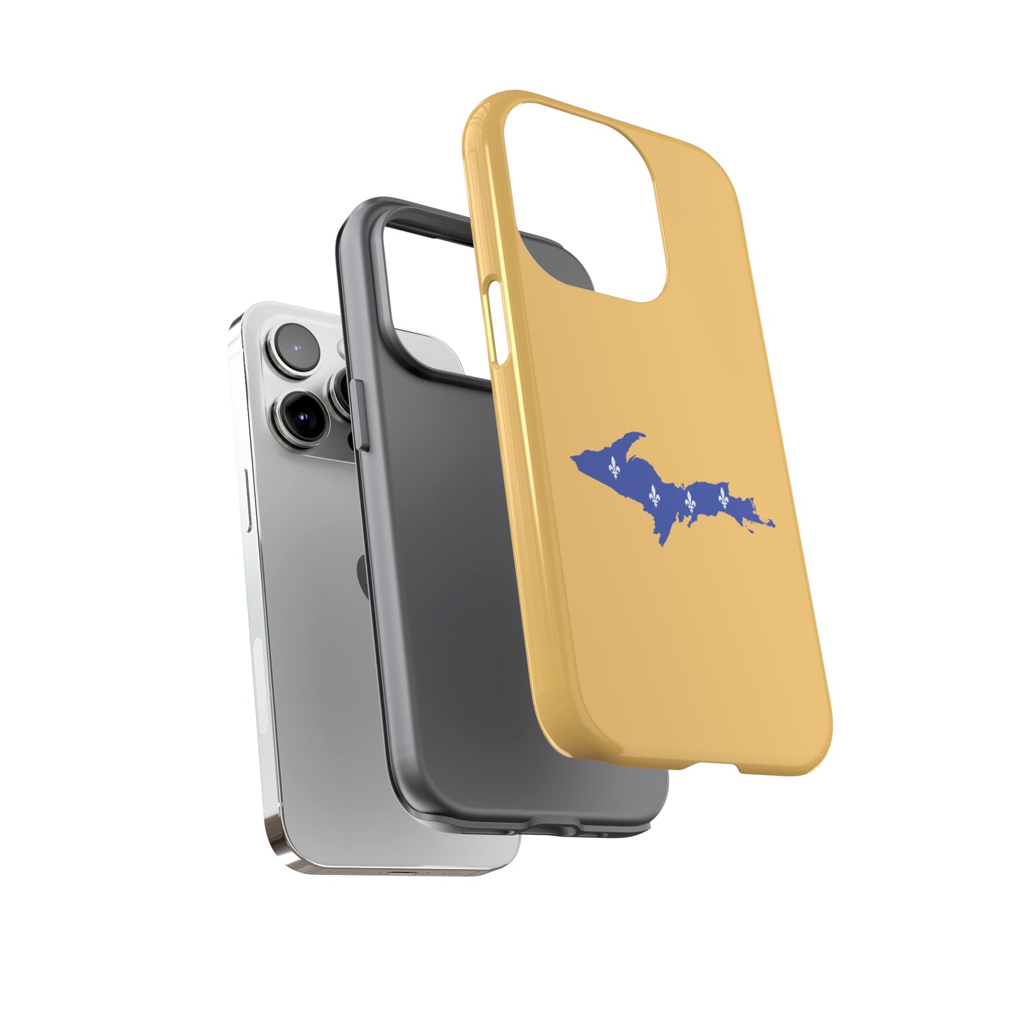 Michigan Upper Peninsula Tough Phone Case (Citrine Color w/ UP Quebec Flag Outline) | Apple iPhone