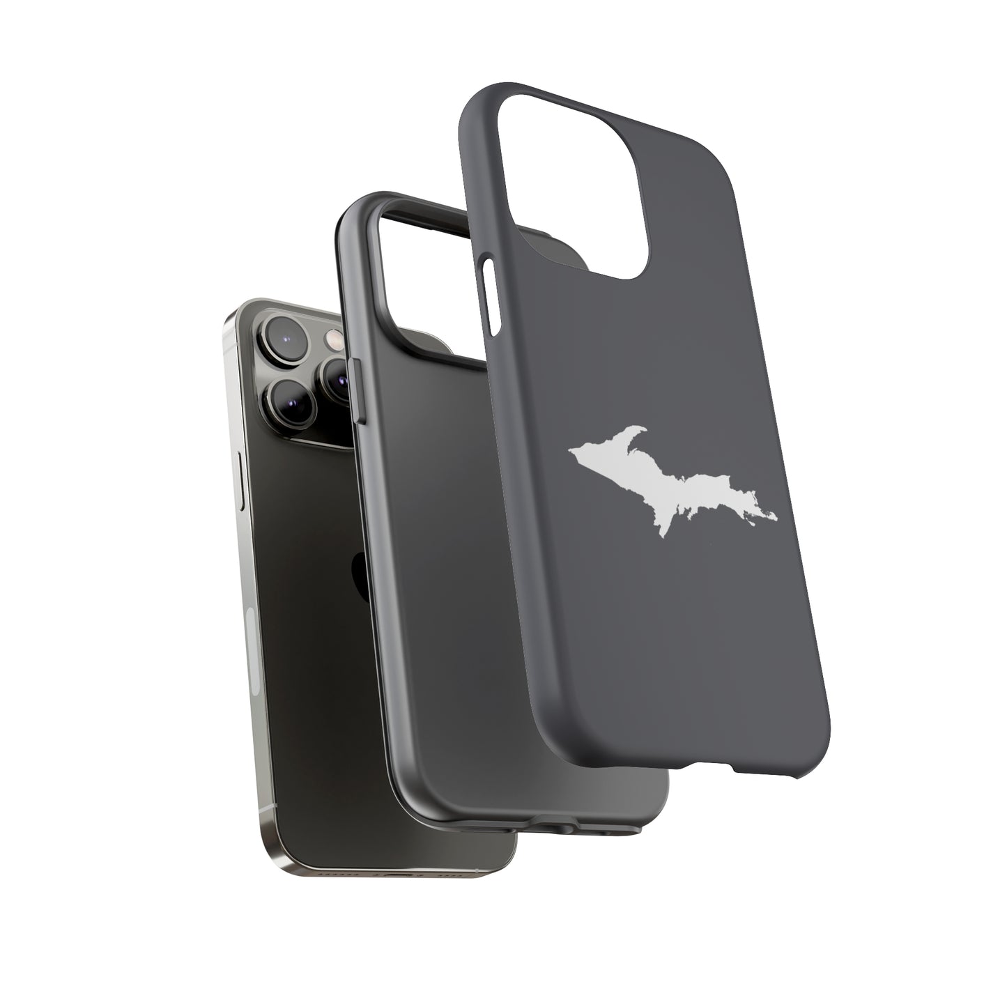 Michigan Upper Peninsula Tough Phone Case (Iron Ore Grey w/ UP Outline) | Apple iPhone