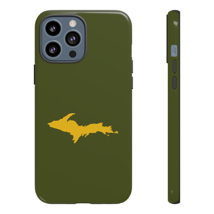 Michigan Upper Peninsula Tough Phone Case (Army Green w/ Gold UP Outline) | Apple iPhone