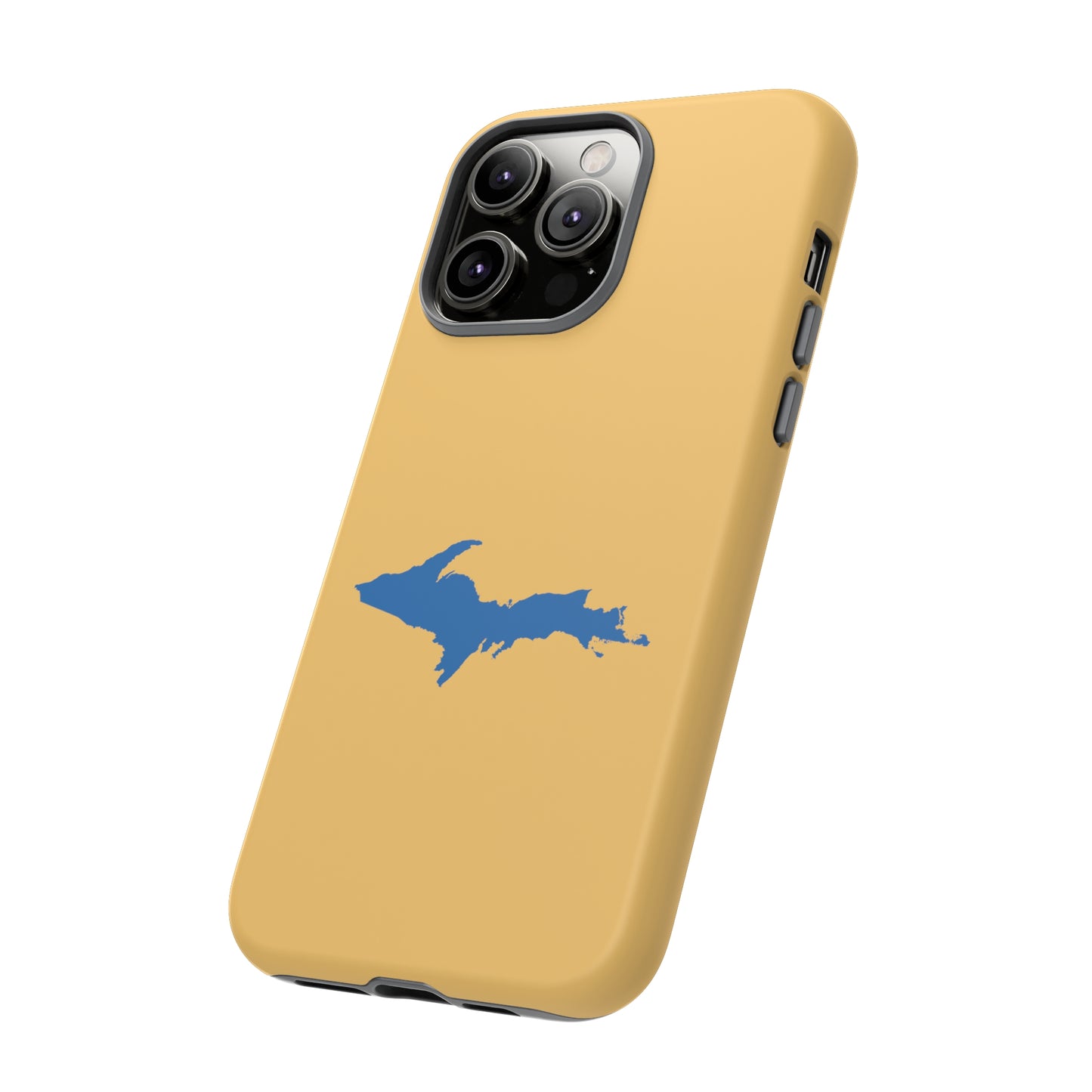 Michigan Upper Peninsula Tough Phone Case (Citrine w/ Azure UP Outline) | Apple iPhone