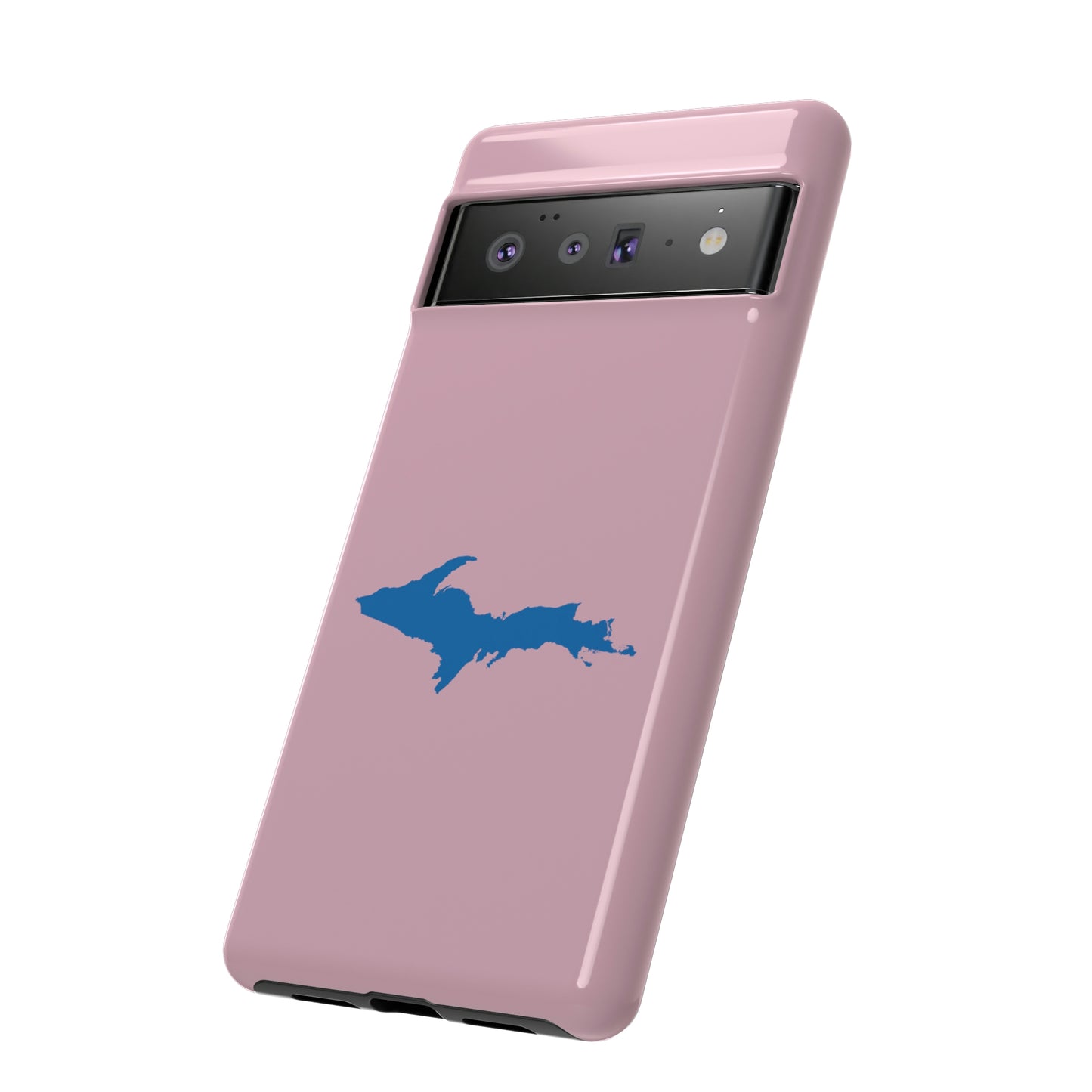 Michigan Upper Peninsula Tough Phone Case (Pink w/ Azure UP Outline) | Samsung & Pixel Android