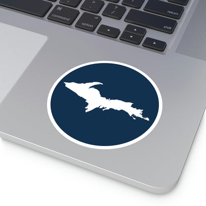 Michigan Upper Peninsula Round Stickers (Navy w/ UP Outline) | Indoor\Outdoor