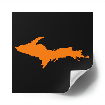 Michigan Upper Peninsula Square Sticker (Black w/ Orange UP Outline) | Indoor/Outdoor