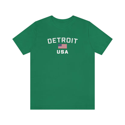 'Detroit USA' T-Shirt (w/ USA Flag Outline) | Unisex Standard Fit