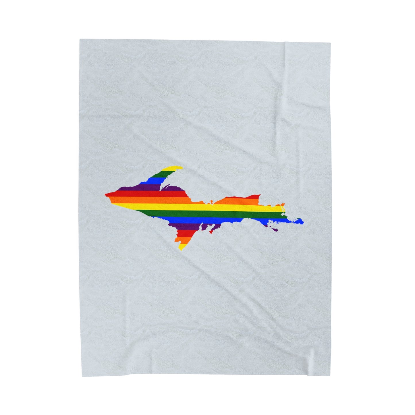 Michigan Upper Peninsula Plush Blanket (w/ UP Pride Flag Outline) | Mallow White