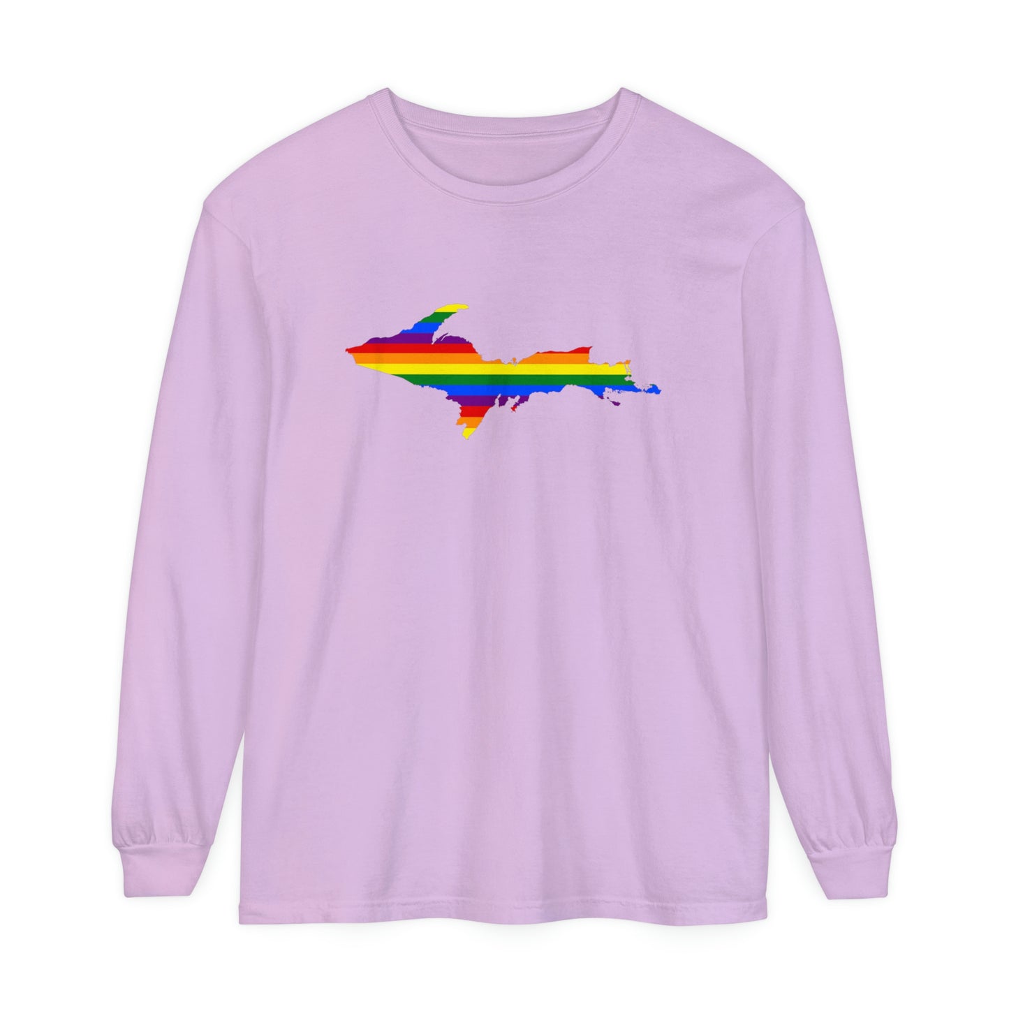 Michigan Upper Peninsula Garment-Dyed T-Shirt (w/ UP Pride Flag Outline) | Unisex Long Sleeve