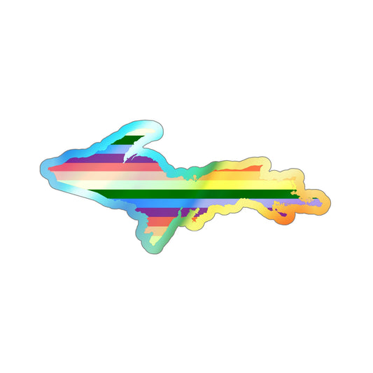 Michigan Upper Peninsula Holographic Die-Cut Stickers (w/ UP Pride Flag Outline)