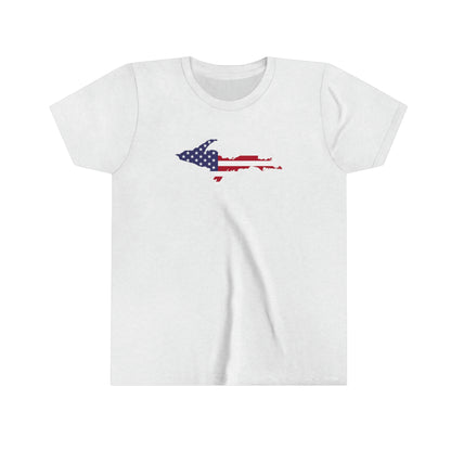 Michigan Upper Peninsula T-Shirt (w/ MI USA Flag Outline) | Youth Short Sleeve