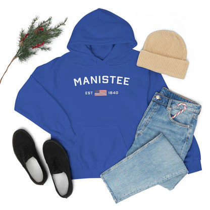 'Manistee EST 1840' Hoodie (w/USA Flag Outline) | Unisex Standard