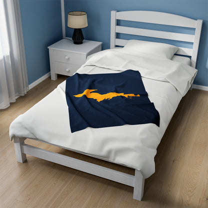 Michigan Upper Peninsula Plush Blanket (w/ Gold UP Outline) | Navy