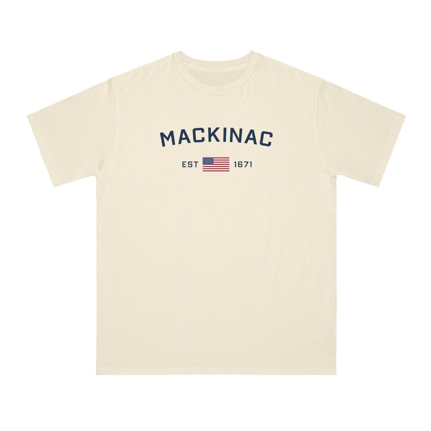 'Mackinac EST 1671' T-Shirt (w/ USA Flag | Organic Unisex