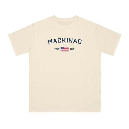 'Mackinac EST 1671' T-Shirt (w/ USA Flag | Organic Unisex