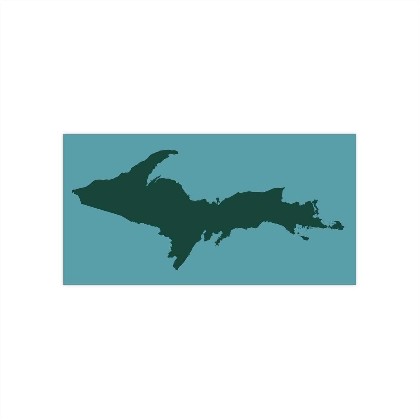 Michigan Upper Peninsula Bumper Sticker (w/ Green UP Outline) | Huron Blue Background