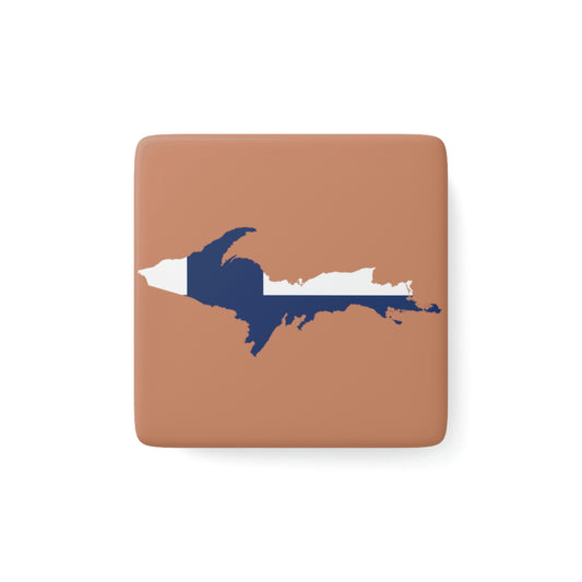 Michigan Upper Peninsula Porcelain Magnet (Copper Color w/ UP Finland Flag Outline)