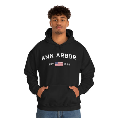 'Ann Arbor EST 1823' Hoodie (w/USA Flag Outline) | Unisex Standard