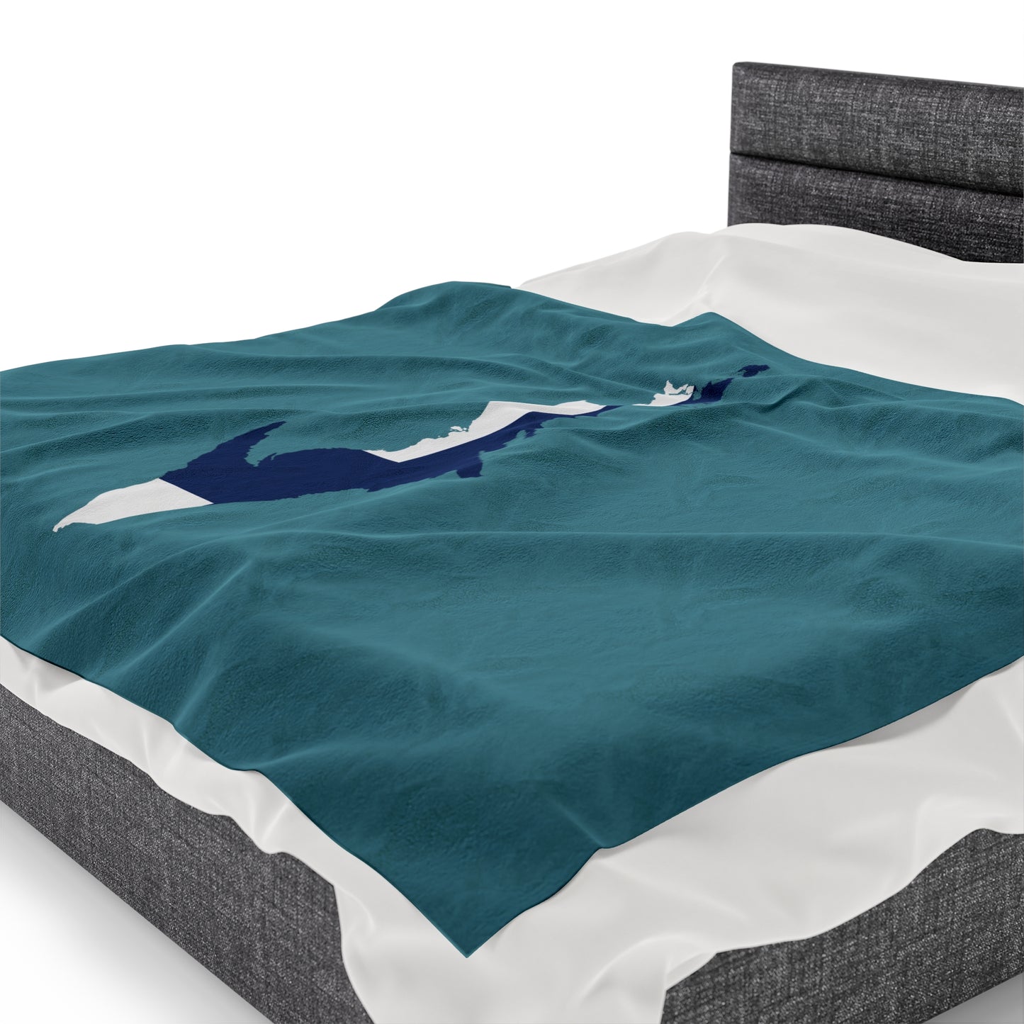 Michigan Upper Peninsula Plush Blanket (w/ UP Finland Flag Outline) | Lake Huron Blue