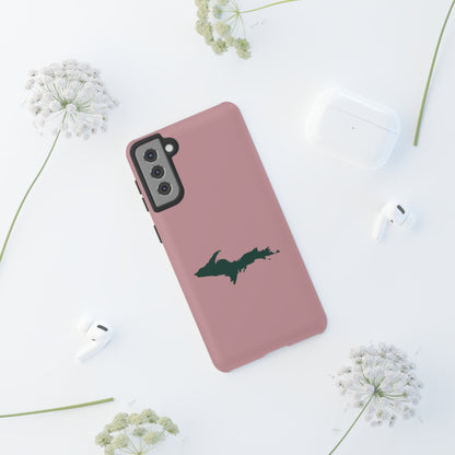 Michigan Upper Peninsula Tough Phone Case (Cherry Blossom Pink w/ Green UP Outline) | Samsung & Pixel Android