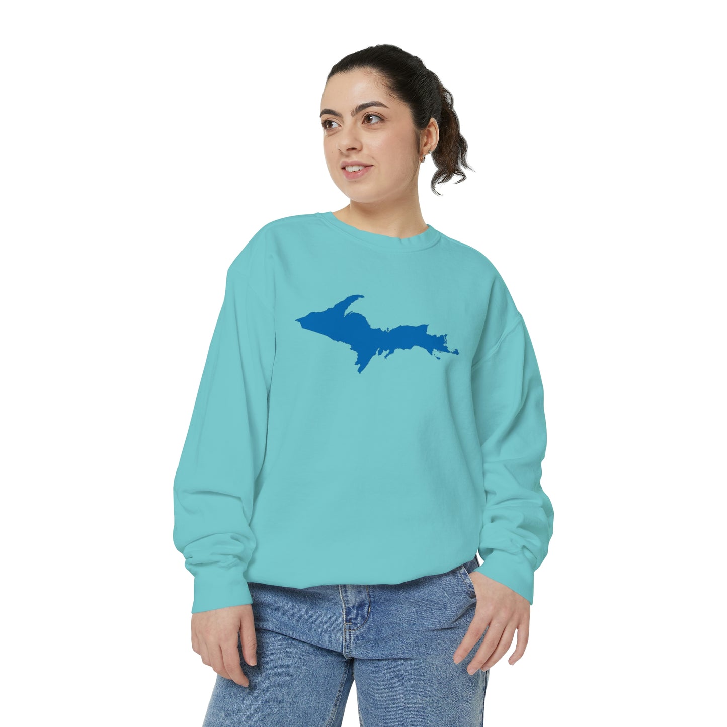 Michigan Upper Peninsula Sweatshirt (w/ Azure UP Outline) | Unisex Garment Dyed