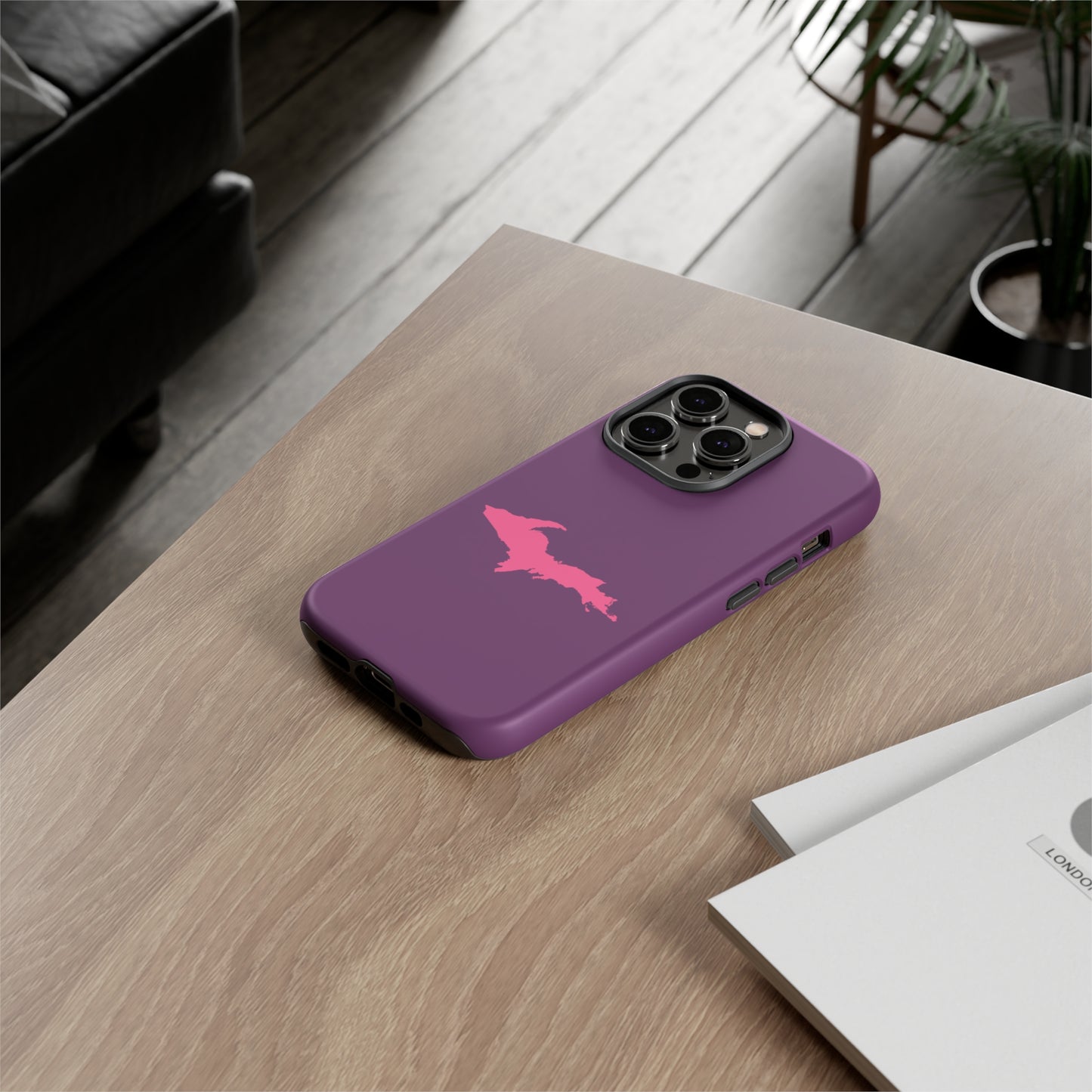 Michigan Upper Peninsula Tough Phone Case (Plum w/ Pink UP Outline) | Apple iPhone