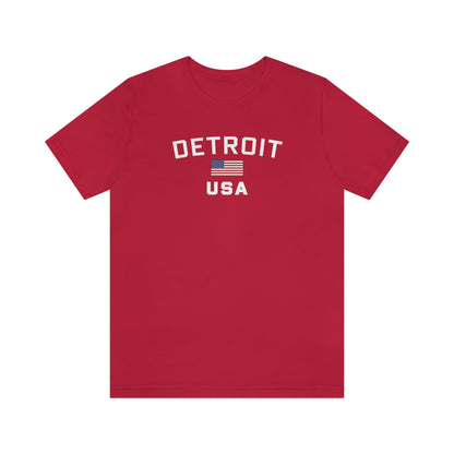 'Detroit USA' T-Shirt (w/ USA Flag Outline) | Unisex Standard Fit