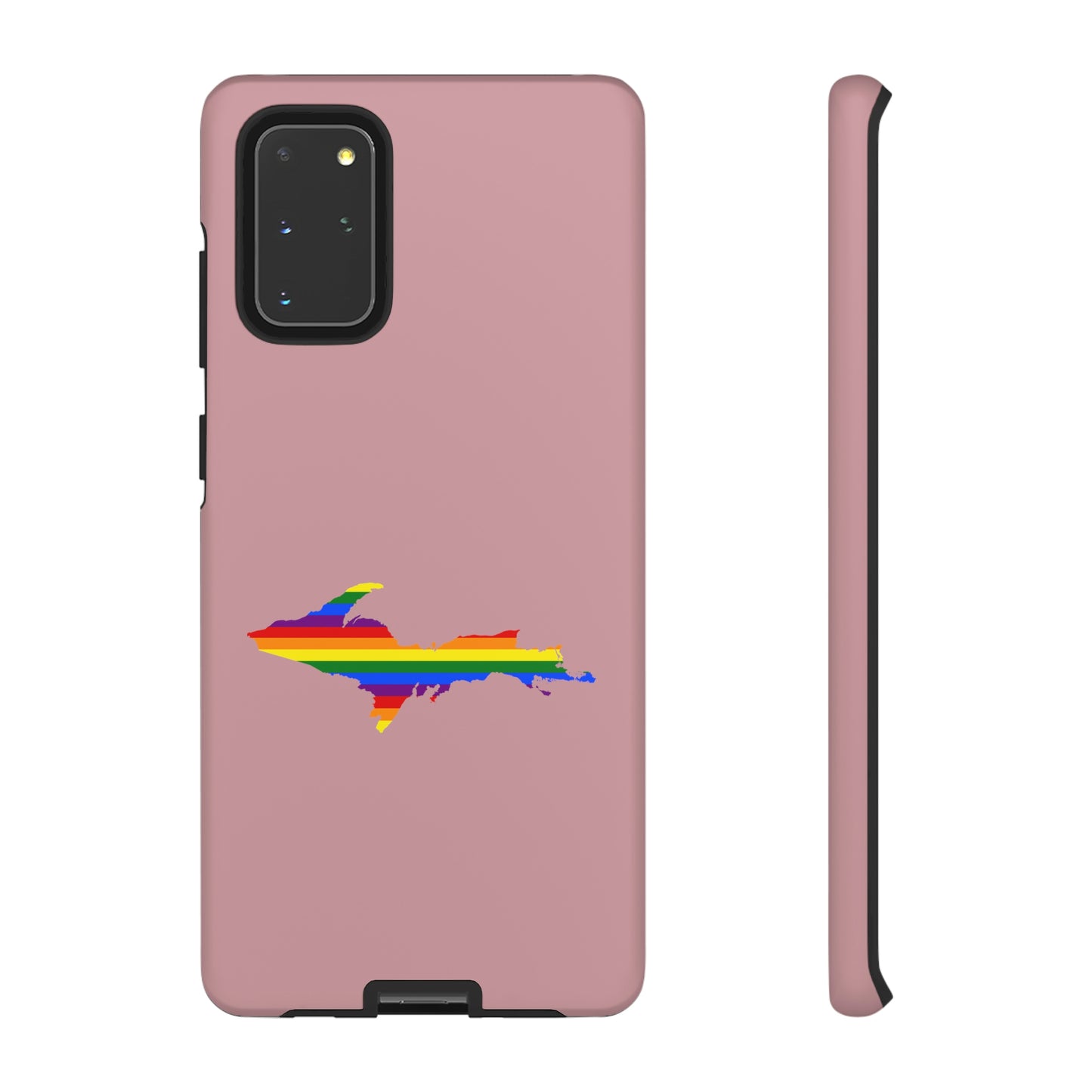 Michigan Upper Peninsula Tough Phone Case (Cherry Blossom Pink w/ UP Pride Flag Outline) | Samsung & Pixel Android