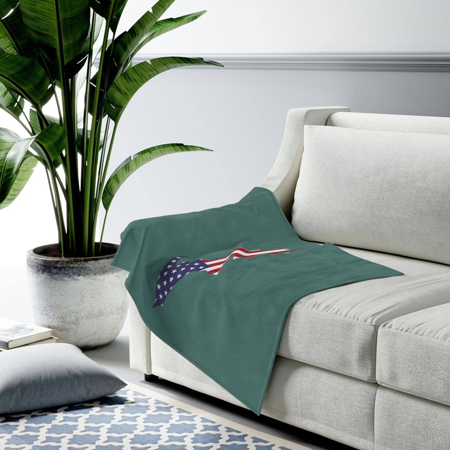 Michigan Upper Peninsula Plush Blanket (w/ UP USA Flag Outline) | Copper Green