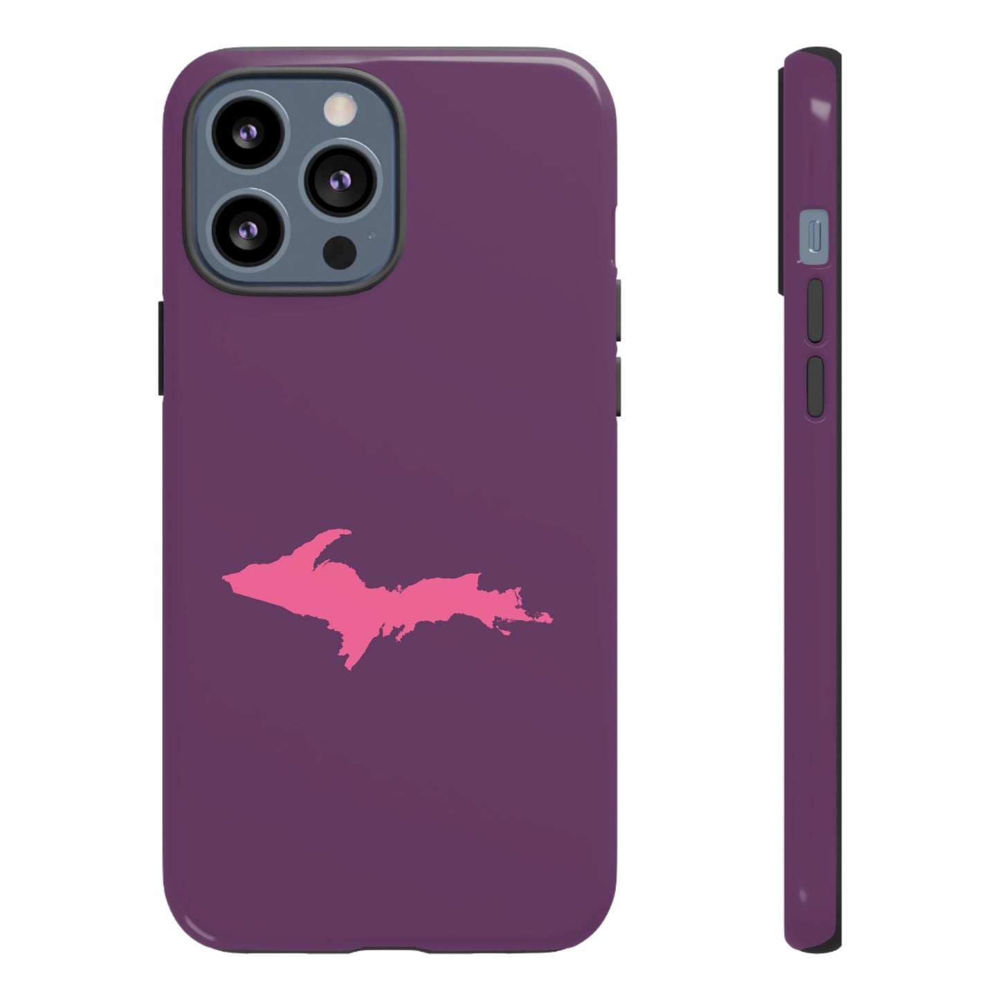 Michigan Upper Peninsula Tough Phone Case (Plum w/ Pink UP Outline) | Apple iPhone