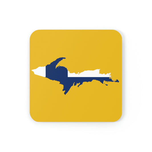 Michigan Upper Peninsula Coaster Set (Gold w/ UP Ukraine Flag Outline) | Corkwood - 4 pack