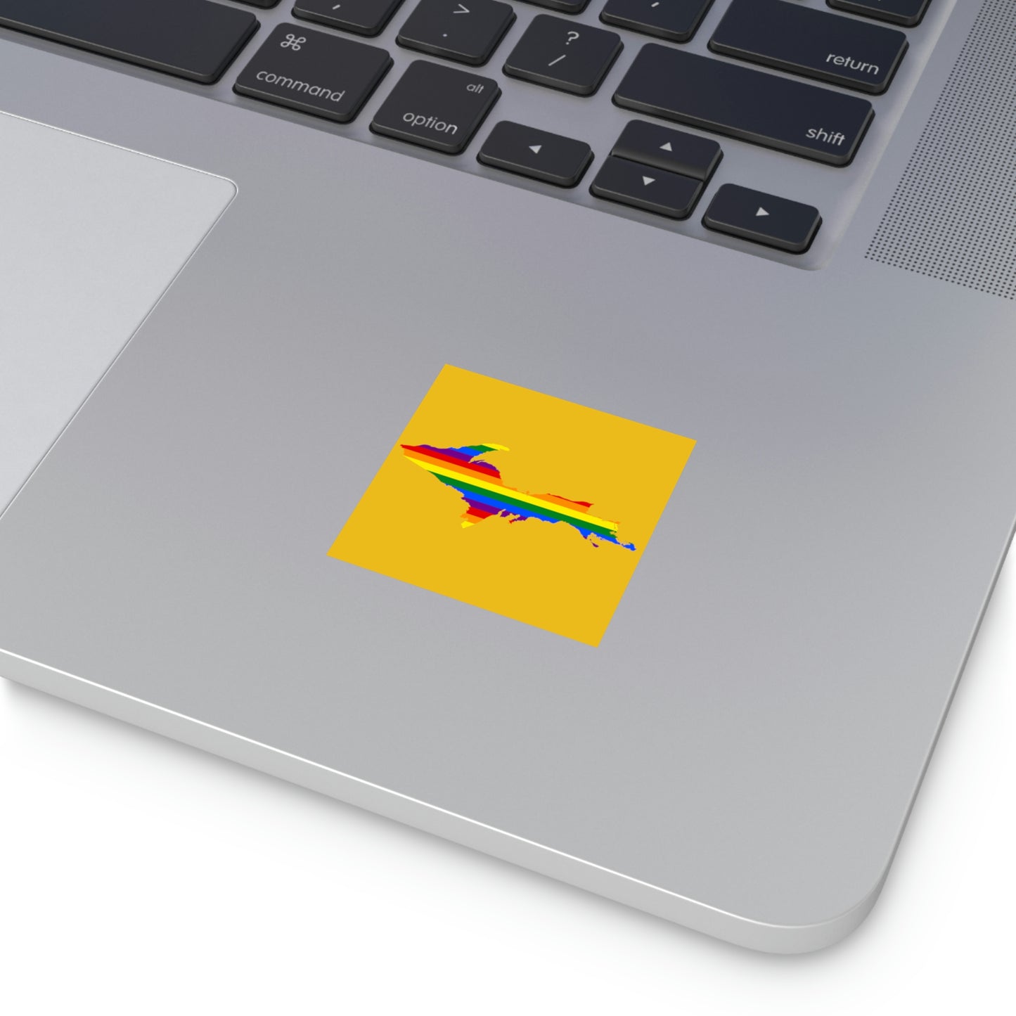 Michigan Upper Peninsula Square Sticker (Gold w/ UP Pride Flag Outline) | Indoor/Outdoor