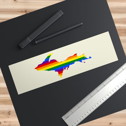 Michigan Upper Peninsula Bumper Stickers (w/ UP Pride Flag Outline) | Ivory Color Background