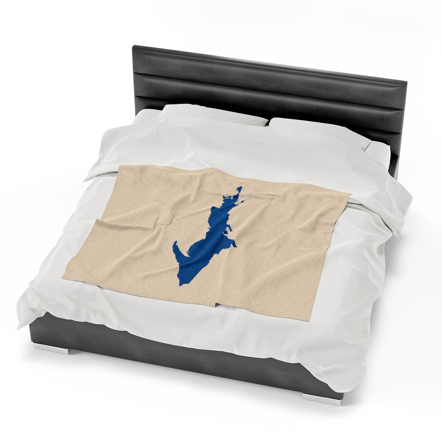 Michigan Upper Peninsula Plush Blanket (w/ Azure UP Outline) | Champagne White